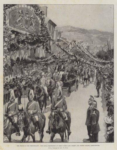 Prinsen i hans furstendöme, den kungliga processionen i Great Duke Gate Street och North Parade, Aberystwyth av Amedee Forestier