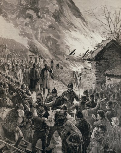 The Rent War in Ireland: Burning the Houses of Evicted Tenants at Glenbeigh, County Derry, från 