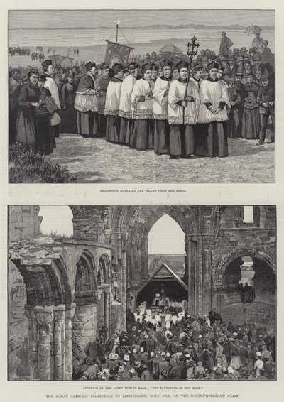 Den romersk-katolska pilgrimsfärden till Lindisfarne, Holy Isle, på Northumberland Coast av Amedee Forestier