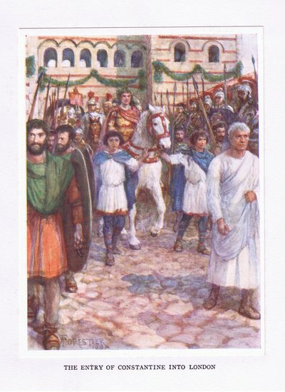 Konstantins inträde i London, illustration från The Roman Soldier, 1928 av Amedee Forestier