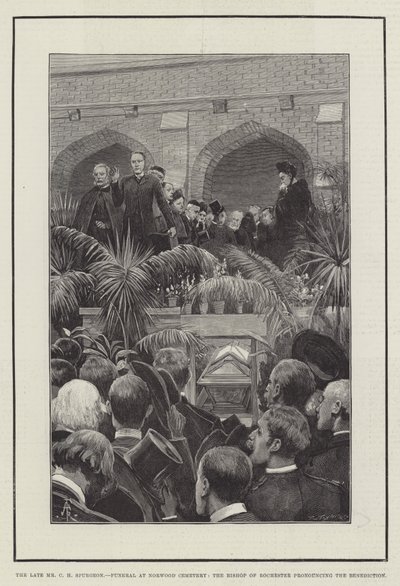 Den framlidne Mr CH Spurgeon, begravning på Norwood Cemetery, biskopen av Rochester uttalar välsignelsen av Amedee Forestier