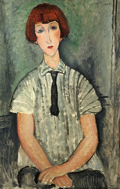 Franska:  Jeune Fille au corsage rayé Ung flicka med randig blus av Amedeo Modigliani