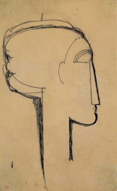 Huvud i profil (träkol på papper) av Amedeo Modigliani