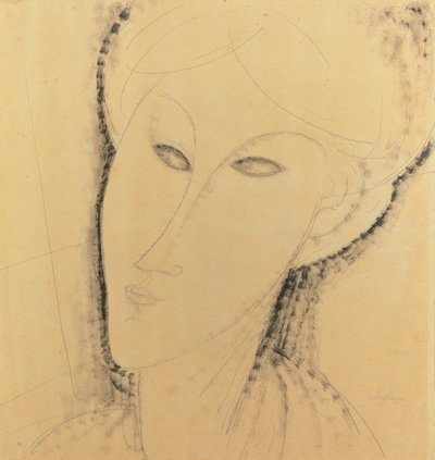 Head of a Woman (penna, pensel, bläck och penna på papper) av Amedeo Modigliani