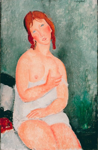 Ung kvinna med skjorta - Målning av Amedeo Modigliani (1884-1920) av Amedeo Modigliani