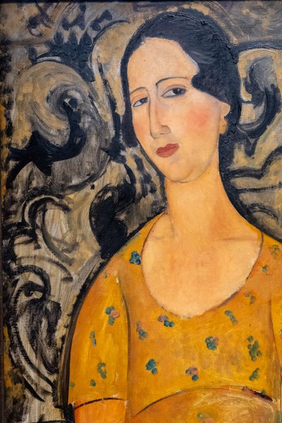 Ung kvinna i gul klänning (Renée Modot)-utklipp av Amedeo Modigliani
