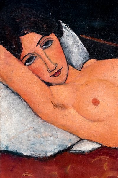 Naken person liggande på en vit kudde, ca 1917 (Olja på duk) av Amedeo Modigliani