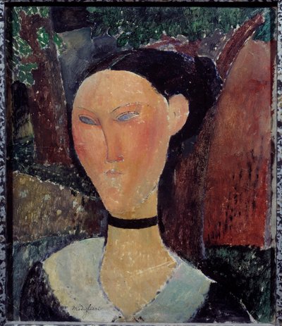 Porträtt av kvinna med sammetsband målning av Amedeo Modigliani (1884-1920) 1915 Sön. 0,54x0,45 m Paris, Musee de l