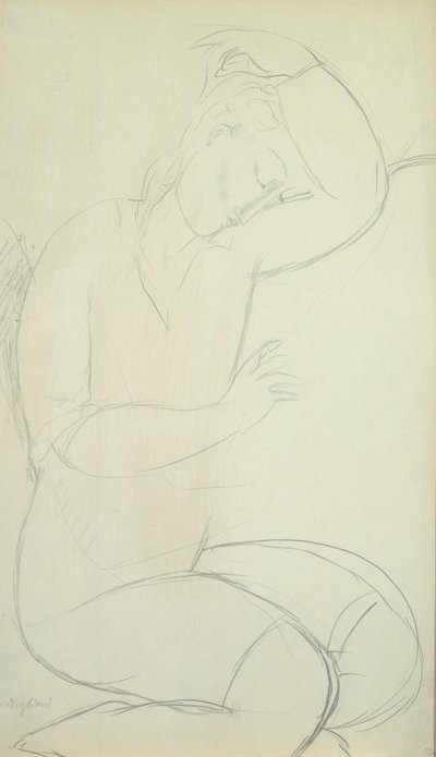 Sovande kvinna (blyerts på papper) av Amedeo Modigliani