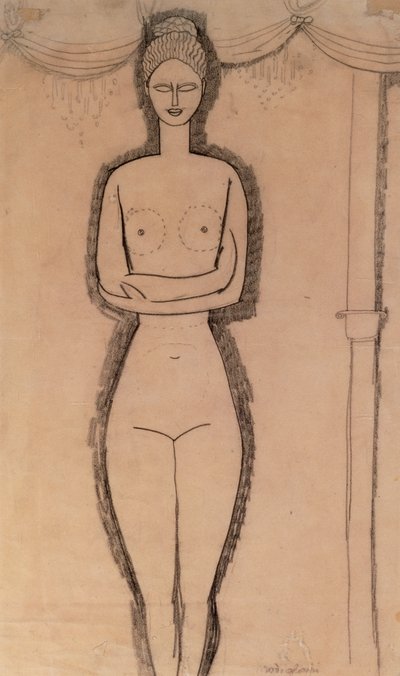 Stående naken (penna på papper) av Amedeo Modigliani