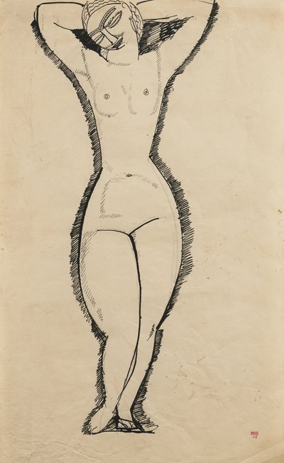 Stående naken med upphöjda armar, 1911 av Amedeo Modigliani