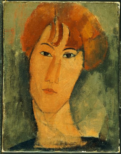 Ung kvinna med rött hår som bär en krage av Amedeo Modigliani