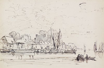 A River Scene with Barges, ca 1803 (penna) av Amelia Long