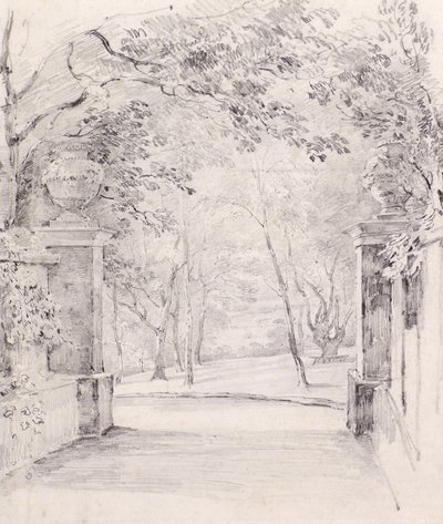 Utsikt från ingången till Bromley, ca 1810 (penna) av Amelia Long