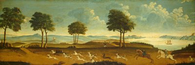 Jaktscen med en hamn av American 18th Century