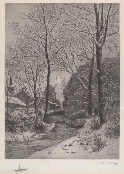 Månbelyst promenad på vintern av American 19th Century