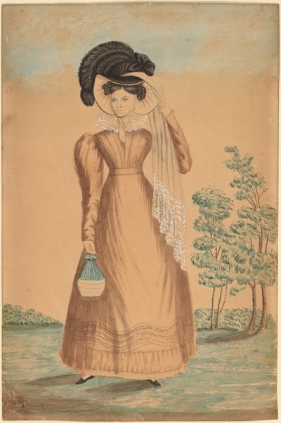 Kvinna med plymad hatt av American 19th Century