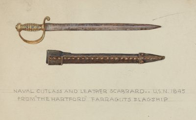Cutlass och läderskida av American 20th Century