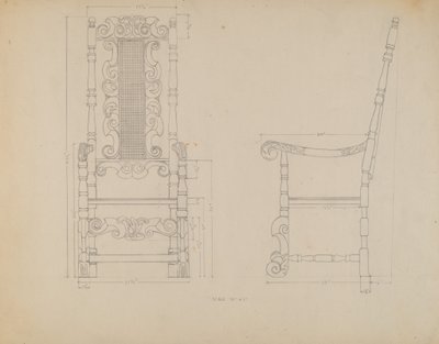 Ritning av en stol av American 20th Century