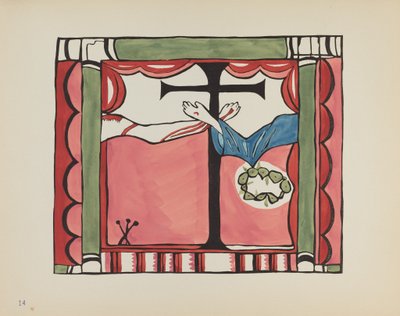 Skylt 14: Huvudaltartavla, Chimayo: Från portföljen "Spanska koloniala mönster i New Mexico" av American 20th Century