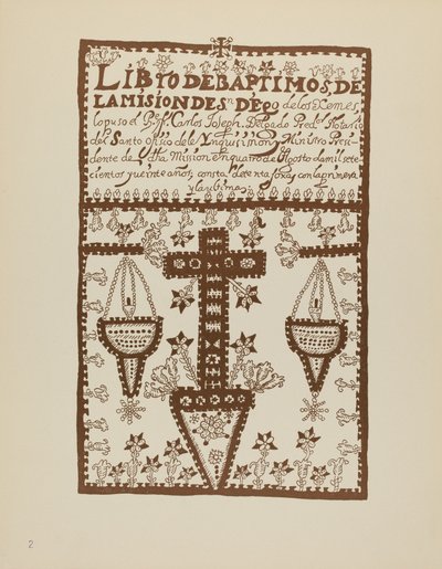 Platta 2: Jemez dopbok: Från portföljen "Spanska kolonialdesigner i New Mexico" av American 20th Century