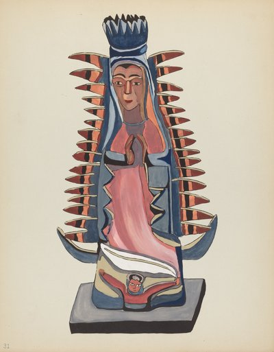 Skylt 31: Our Lady of Guadalupe: Från portföljen "Spanska koloniala mönster i New Mexico" av American 20th Century