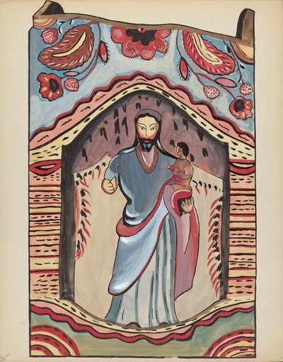 Skylt 35: Saint Joseph in Wooden Niche: Från portföljen "Spanska koloniala mönster i New Mexico" av American 20th Century