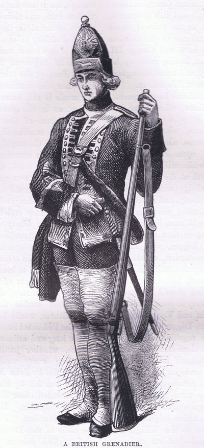 A British Grenadier, illustration från Cassells History of the United States publicerad av Cassell, Petter & Galpin, c.1900 (litho) av American English school