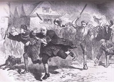 Flight of Hutchinson före upprorsmakarna 1766, illustration från Cassells History of the United States publicerad av Cassell, Petter & Galpin, ca 1900 av American English school