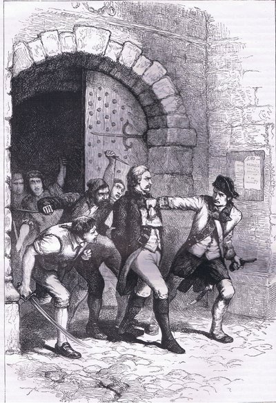 Huddy leddes från fängelset för att hängas, illustration från Cassells History of the United States publicerad av Cassell, Petter & Galpin, c.1900 (litho) av American English school