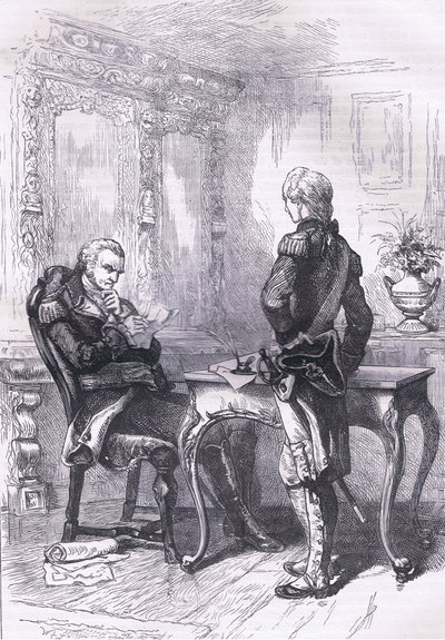 Lafayette och Washington, illustration från Cassells History of the United States publicerad av Cassell, Petter & Galpin, c.1900 (litho) av American English school
