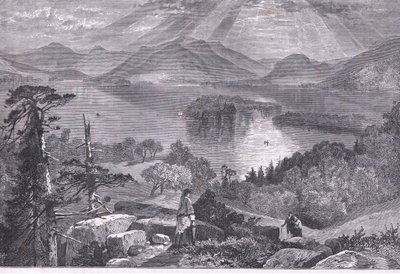 Long Island, Lake George, illustration från Cassells History of the United States publicerad av Cassell, Petter & Galpin, c.1900 (litho) av American English school