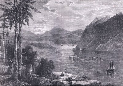 Hudson Highlands, illustration från Cassells History of the United States publicerad av Cassell, Petter & Galpin, c.1900 (litho) av American English school