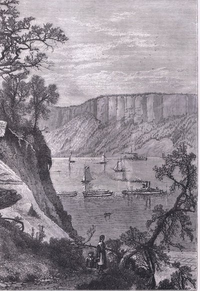 The Palisades of the Hudson, illustration från Cassells History of the United States publicerad av Cassell, Petter & Galpin, c.1900 (litho) av American English school