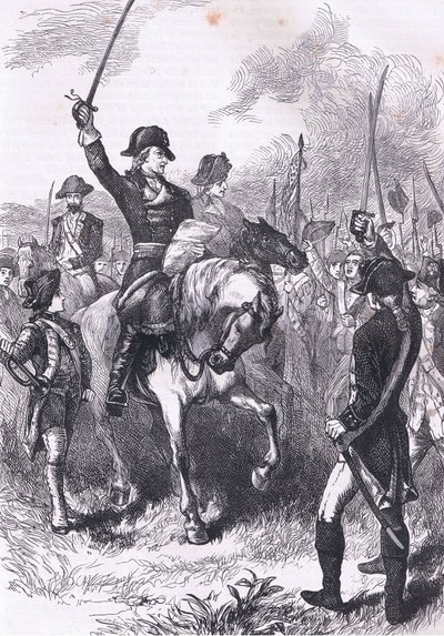 Självständighetsförklaringen uppläst för armén, illustration från Cassells History of the United States publicerad av Cassell, Petter & Galpin, c.1900 (litho) av American English school