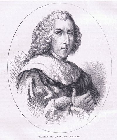William Pitt, Earl of Chatham, illustration från Cassells History of the United States publicerad av Cassell, Petter & Galpin, c.1900 (litho) av American English school