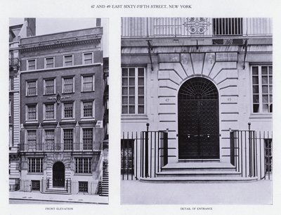 Charles A Platt: 47 och 49 East Sixty-Fifth Street, New York, Front Elevation, Detail of Entrance (s/v foto) av American Photographer (after)