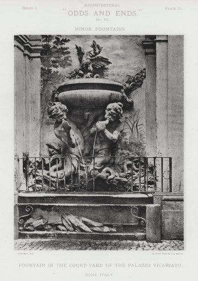 Fontän på innergården i Palazzo Vicariato, Rom, Italien (s/v foto) av American Photographer (after)
