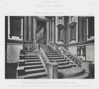 Vestibultrappa i Biblioteca Laurenziana, Florens, Italien (s/v foto) av American Photographer (after)