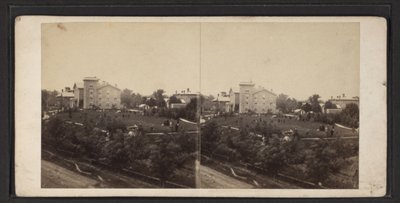Byggnad och mark, Oneida Community, New York State, ca 1870 (s/v foto) av American Photographer