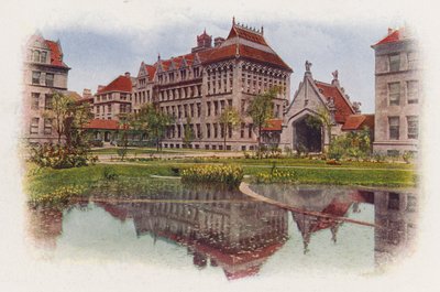Chicago: Hull Court, från Botany Pond, Anatomy Building och Hull Gate (färgfoto) av American Photographer