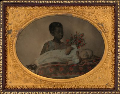 Porträtt av en flicka och ett postmortalt barn,ca. 1860 (foto) av American Photographer