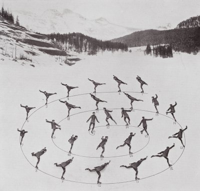 Skridskoåkning med Bror Meyer: Utvändig framåtspiral (svartvitt foto) av American Photographer