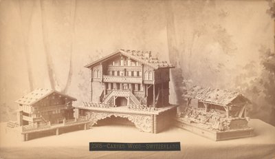 Schweiziska stugor, snidade modeller, Philadelphia Centennial International Exhibition, 1876 (silveralbumintryck) av American Photographer