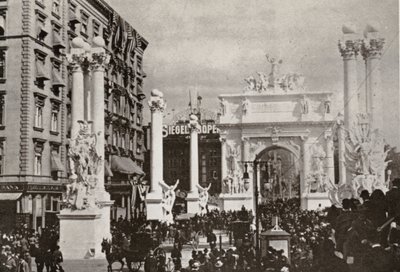 Dewey Arch framför Fifth Avenue Hotel på 23rd St., New York City, för att fira segern över Spanien, 1899 av American Photographer