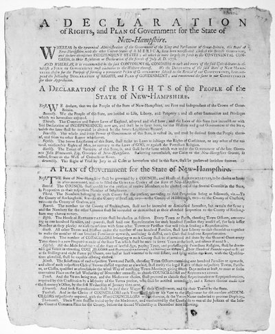 En deklaration om rättigheter och regeringsplan för staten New Hampshire, 1779 (tryck) av American School