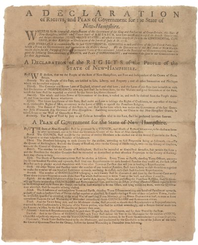En deklaration om rättigheter och en vädjan från regeringen för staten New Hampshire, 1779 av American School