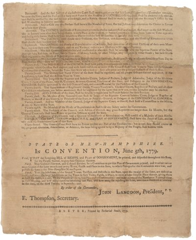 En deklaration om rättigheter och en vädjan från regeringen för staten New Hampshire, 1779 av American School