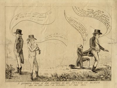 En genuin syn på parterna i en hedersaffär efter det femte skottet vid Hoboken, 31 juli 1802 av American School