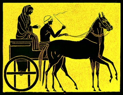 En grekisk vagn, illustration från History of Greece av Victor Duruy, publicerad 1890 (digitalt förbättrad bild) av American School